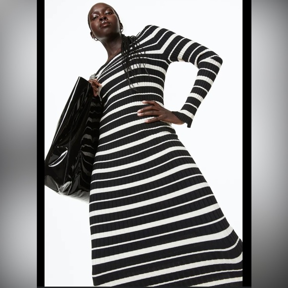 H&M Rib-Knit Striped Dress EUC - Picture 2 of 6